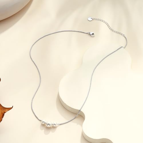 Mothers Day Gifts - 14K Gold Plated Pearl Necklaces for Women Trendy Dainty Necklace Simple Layered Gold Pearl Necklace for Women Mothers Day Wedding Birthday Gifts - color: 2-Silver Three Pearl