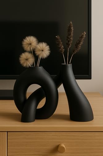Modern Abstract Knot Vase – Minimalist Sculptural Decor Abstract Knot vase Living Room, Entryway, Office Nordic Aesthetic Centerpiece for Dried Flowers, Pampas Grass & Home Styling (Black) - color: Black