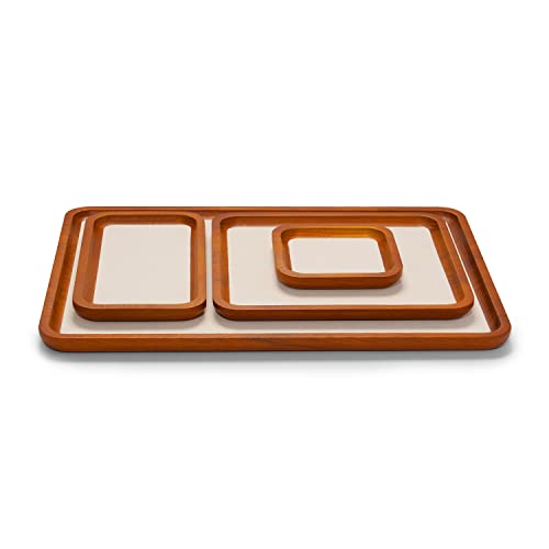 Oirlv Solid Wood Jewelry Display Tray Small Jewelry Tray Rings Earrings Bracelets Necklace Holder Organizer(Small, Creamy-white) - color: Creamy-white, size: 3.93"x 3.93"x 0.59"