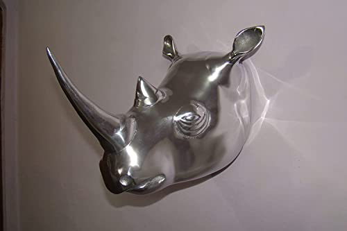 DECORVOID Large Metal Rhino Head Wall Sculpture – Unique Aluminum Figurine for Bold Home, Office, or Restaurant Décor