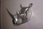 DECORVOID Large Metal Rhino Head Wall Sculpture – Unique Aluminum Figurine for Bold Home, Office, or Restaurant Décor
