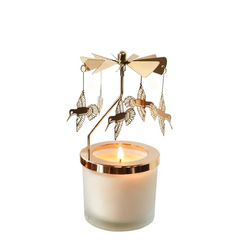 kingnero Lavender Scented Candle Carousel Rotary Candle Holder Spinning Tea Light Holder Birthday Gifts for Women, Mom, Wife, Girlfriend, Sister, Female Friends, (Golden Hummingbird) - color: Golden Hummingbird