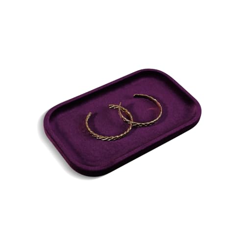 Resilient Velvet Jewelry Display Tray for Ring Earrings Bracelet Necklace, Flat Jewellery Dish for Showcase Store Retail Counter Exhibition Photography Livestream (Purple, Medium) - color: Purple, size: Medium