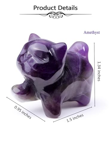 Top Plaza Amethyst Crystal Cute Cat Figurine Gifts Carved Healing Lucky Home Decor Natural Gemstone Cats Collectibles Pocket Sculpture for Cat Lovers - color: Amethyst