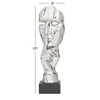 Deco 79 Polystone Mask Decorative Sculpture Quiet Gesture Home Decor Statue, Accent Figurine 5" x 5" x 17", Silver