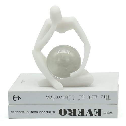 Lukitas Resin Thinker Statue - Holding Crystal Ball Sculpture, Modern Abstract Collectible Figurine for Home Office Bookshelf Decor, White Sand 7.5'' - color: White Sand