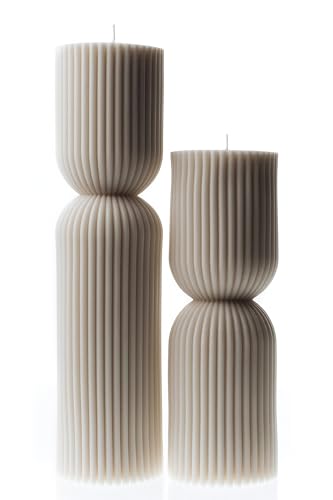 LAWA Hourglass Pillar Candle - Large Beautiful Handmade Pillar Scented Soy Wax Elegant Bubble Aesthetic Candle Housewarming Gift Home Room Shelf Decor Idea - White (Set of 2) - color: White