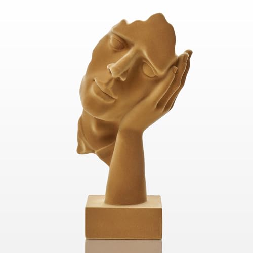 Velvet Flocked Thinker Sculpture for Bookshelf Decor, Hear No Evil Flocked Emotional Art Figurine Modern Abstract Art Statue Spring Decor for Home, Office, Desk Decor (Brown) - color: Nohear-brown