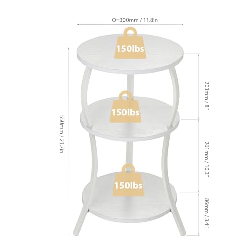 YEAKOO Vintage Small Round Side Table, 3-Tier Slim Waist Circular End Table with Storage Shelf, Compact Tea Sofa Table, Round Corner Coffee Table Nightstand for Living Room Bedroom Small Spaces,White - color: White, style: Classic