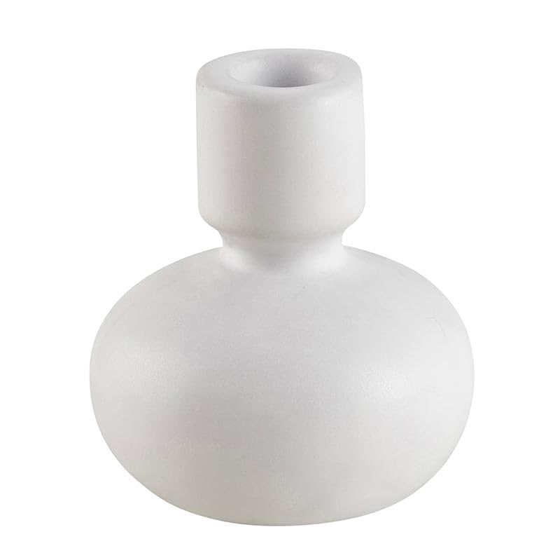 47th & Main Taper Candleholder Round Ceramic Modern Dinner Candle Holder, Large, White - color: White, size: Large