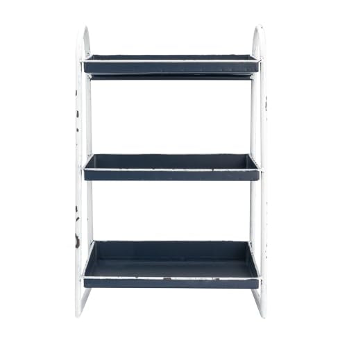 Creative Co-Op Heavily Distressed 3-Tier Metal Tray with White Frame & Rim, Navy - color: Navy