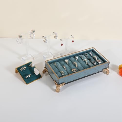 GemeShou velvet slots Ring holder for jewelry organizer, Earring ring display stand for selling, felt ring jewelry holder tray showcase【Velvet slots Ring Holder-Light blue】 - color: Light blue