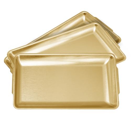 3Pcs 304 Stainless Steel Food Serving Tray, 12.6" Rectangular Serving Platters Multipurpose for Kitchen,Party Organizer Tray for Buffet Brushed Nickel (Gold) - color: Gold