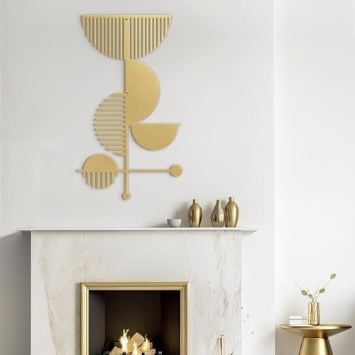 SIGNLEADER Metal Wall Decor Boho Geometric Lines Minimalist Modern Luxury Wall Sculpture Hangings 3D Statue Home Decoration for Living Room, Bedroom, Bathroom, Kitchen, Fireplace, Office - 24" Gold - color: Gry42-2405-m42, size: 24" Gold