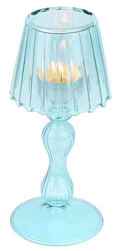 Gurfuy Desk Lamp Shaped Glass Candle Holder - Glass Hurricane Candleholder Crystal Decorative Candle Stand for Table Wedding Dinning Centerpieces Party Supplies Festival Decor Blue - color: Blue