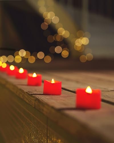 Homemory Red Tea Lights Candles Battery Operated, 200+Hour Flameless Flickering Fake Electric LED Colored Tealights Candles for Party, Wedding, Anniversary, Halloween, Christmas, 24-Pack - color: Red, size: Pack of 24