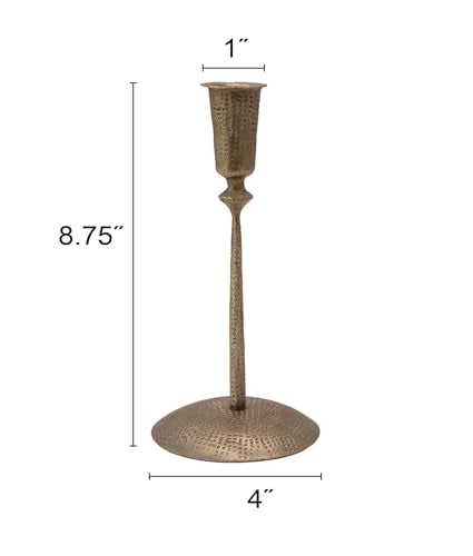 Creative Co-Op Hand-Forged Hammered Metal Taper, Antique Brass Finish Candle Holder - size: 4" Round x 8-3/4"H