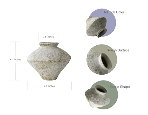 Rustic Farmhouse Textured Ceramic Vase, Handcrafted Distressed White Pottery Flower Vase for Centerpiece, Decorative Vases for Living Room, Kitchen, Bedroom, Office Decor, Gift & Weddings