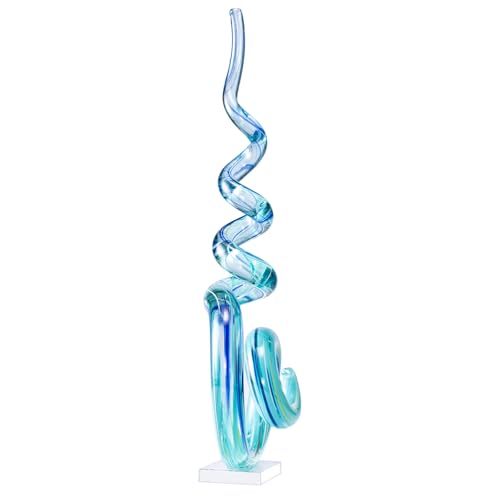 15" Tall Hand-Blown Murano-Style Glass Sculpture Statues Art Ornament Statue Figurines Home Decor Accent Piece Coastal Ocean Nautical Home Decor,Shelf,TV Stand,Tabletop Centerpieces,Wonderful Gift - color: Blue