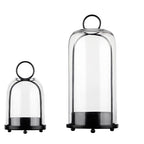 5" & 4" Wide Versatile Metal Candle Holder in Black with Handmade Thick, Heavy & Sturdy Glass Dome for Pillar Candle, Industrial, Modern, Shelf, Mantel, Veranda, Porch (Black, Large & Small) - color: Black