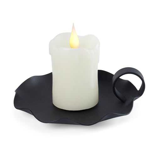Candle Holders for Pillar Candles – 5.5" Overall Width Black Metal Holder with Plate, Fits Pillar Candles up to 3.3" in Diameter & Flameless, Modern Minimalist Candle Dish (Candles Not Included) - color: Black
