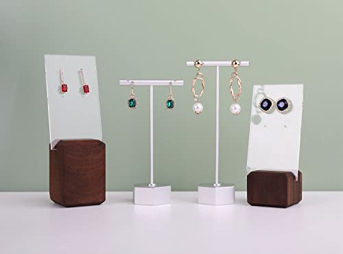 GemeShou Metal 2pcs Earring T Stand Silver Retail Display Holder for Show, White T Bar Jewelry for Online Store Photography 【Silver-Hexagon Base 2pcs Height 4.5" and 5.3"】 - color: C1/Silver Hexagon Base 2pcs Height 4.5" and 5.3"