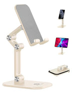 OCYCLONE Phone Stand, Adjustable Height and Angle Foldable Cell Phone Stand Holder for Desk, Taller iPhone Stand Compatible with 4.7"-13" Smartphones iPad Tablet, Beige - color: Beige