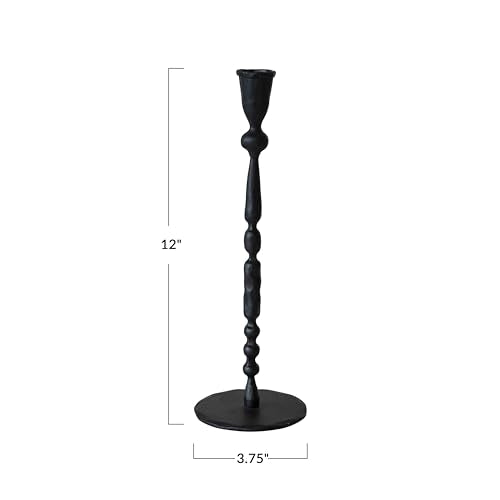 Creative Co-Op Decorative Hand-Forged Metal Taper Holder, Black - size: 4" Round x 12"H