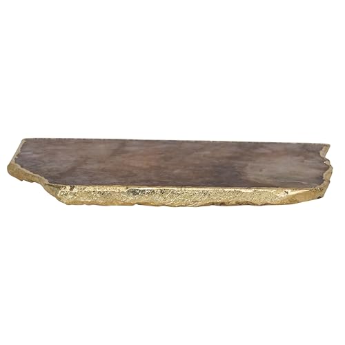 Creative Co-Op Agate Slab Tray with Gold Electroplated Edge, Natural - color: Brown