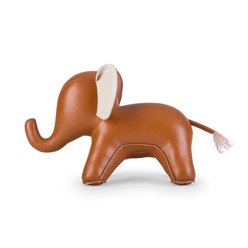 Bookend Elephant Abby, Leather Bookends for Shelves, Handmade Animal Home Decor, Zuny Series, Tan+Wheat - color: Elephant Abby