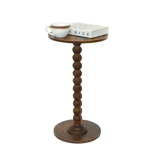 Fultyle Round Side Table, Small Drink Table for Small Spaces, Modern Accent Nightstand with Solid Wood Leg for Living Room, Bedroom, Corners, and Office (Rustic Brown) - color: Brown