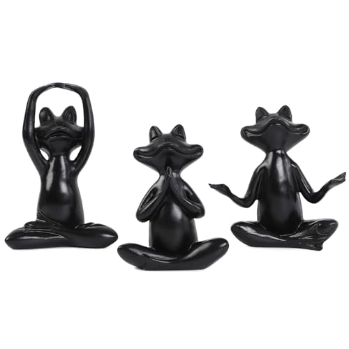 Suoedd Black Frog Figurines Yoga Decor Set of 3 –Frog Yoga Statues for Modern Living Room Table Office Bookshelf Shelves Home Sculptures Decor - color: Black Frog-3