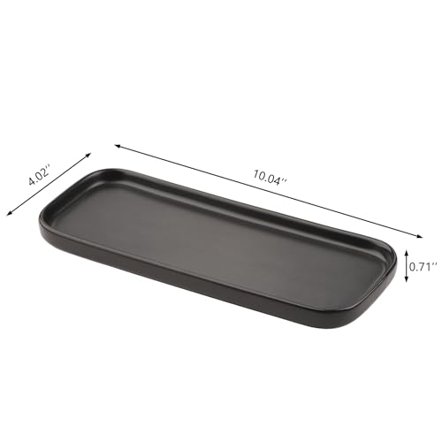 VanEnjoy Set of 2 Ceramic Tray for Kitchen Counter, Black Vanity Tray for Bathroom Counter, Long Narrow Tray for Soap Bottles - color: Black