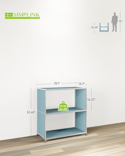 32-Inch 2-Tier Metal Bookcase, Open Shelf Storage Organizer for Living Room, Bedroom, Side Table or Nightstand Use, Modern DIY Assembly, Blue - color: Matt Blue