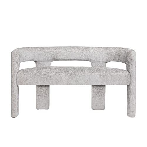 Jofran Gwen Modern Luxury Jacquard Fabric Upholstered Hallway Bedroom Sculpture Bench, 49" W X 22" D X 29.5" H, Gray - color: Grey