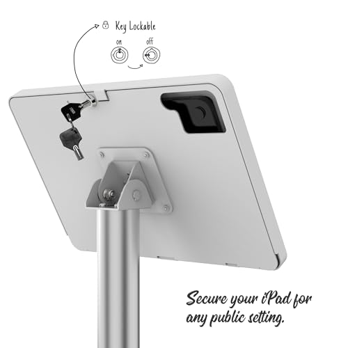 Tablet Floor Stand, Anti-Theft, Rotate Lockable Metal Tablet Enclosure+Aluminum Pole+Metal Base, Compatible with 10.9" iPad 10th, Pro 11" 1 2 3 4, Air 4 5, Air 11"(M2/M3), iPad 11"(A16) - color: White, size: iPad 10th (10.9"), iPad Pro (11")