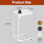 WLIVE C Shaped End Table, Small Couch Side Tables with Metal Frame, Sofa Table TV Tray for Living Room, Bedroom, White - color: White