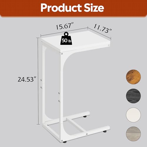 WLIVE C Shaped End Table, Small Couch Side Tables with Metal Frame, Sofa Table TV Tray for Living Room, Bedroom, White - color: White