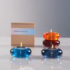 Handmade Decorative Pebble Tealight Candle Holder Set of 2 - Handcrafted Home Decor Accent for Calming Earthy Aesthetic Blue Diameter 3 inches - Resin