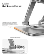 Orlian Tablet Stand Holder with Thickened 360°Rotating Base Dual Rod Adjustable Aluminum Stand for All 5.8-12.9” iPad Samsung Phone Tablet Kindle E-Reader and More, Silver - color: Silver