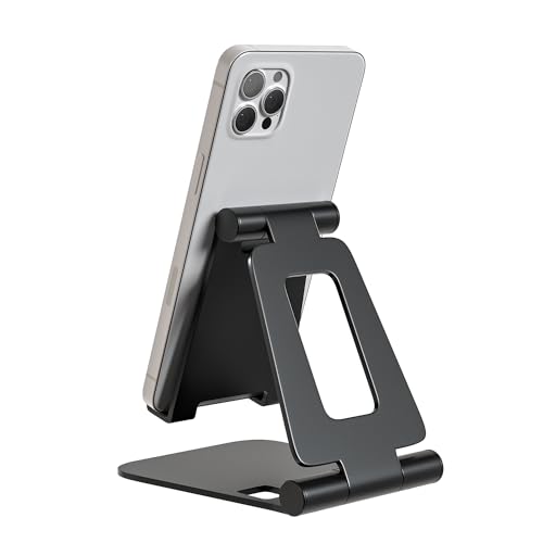Cell Phone Stand for Desk Phone Holder Foldable Portable Adjustable Cradle Dock Compatible with iPhone 17 16 15 14 13 Pro Max, iPhone 12 11 Plus SE XS XR 8 7, Office Desk Travel Accessories, Black - color: Black