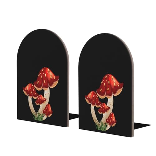 Black Mushroom Bookends Decorative Cute Book Ends for Shelves Heavy Books Holder Organizer Non-Slip Desk Book End for Kids Room Office School Kitchen Home Desktop Decor 1 Pairs - color: Mushroom