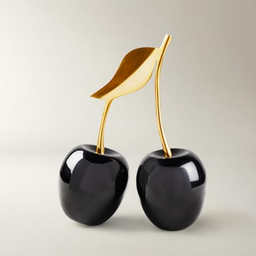 Z Gallerie Gold/Black Oversized Cherries, Elegant Decorative Fruit Sculpture with Metallic Finish, Glamorous Home Accent for Tabletop and Shelf Display