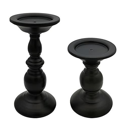 Pillar Candle Holders Stands Set of 2, Candle Holders for Pillar Candles Decorative Candlestick Holder for Fireplace, Home Decor, Dinning, Party, Wedding, Matte Black, 6.2" & 8.7" - size: Pillar Candle Holders 6.2" & 8.7"