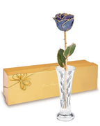 Forever Rose Hand-Dipped in 24K Gold, Tanzanite-Inspired December Birthstone with Sparkles, Real Rose in Luxury Gold Gift Box & Clear Glass Bud Vase, Perfect Ready for December Birthday - Any Occasion - color: December Tanzanite