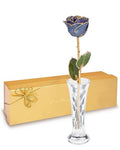 Forever Rose Hand-Dipped in 24K Gold, Tanzanite-Inspired December Birthstone with Sparkles, Real Rose in Luxury Gold Gift Box & Clear Glass Bud Vase, Perfect Ready for December Birthday - Any Occasion - color: December Tanzanite