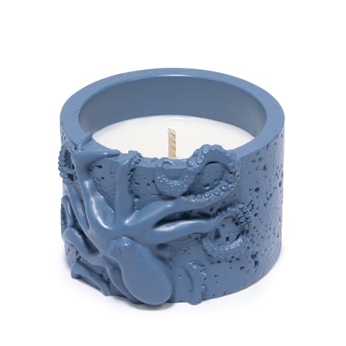 Hodao Oceanic Serenity Handcrafted Aromatherapy Box with Candle & Decor – Beach Rock Sculpture with Sea Turtle, Seashells, for Home, Bathroom, Yoga Room Decor (Blue-Octopus) - color: Blue-octopus