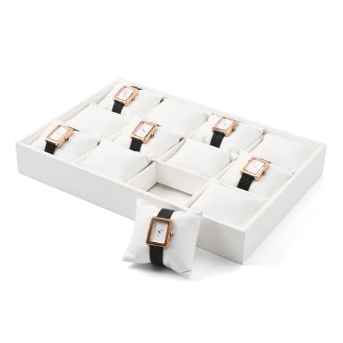 12 Grids PU Leather Watch Tray Watch Holder Organizer Storage Tray For Men Women (White) - color: White, size: 12 Grid with Insert