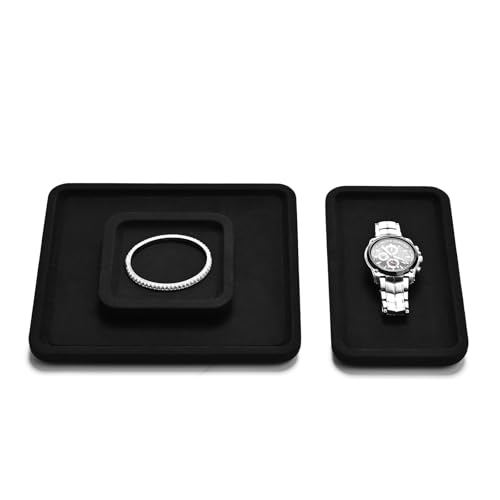 Microfiber Jewelry Display Flat Tray for Rings Earrings Necklace Bracelet, Jewelry Photograph Catchall Organizer Tray Dish (M, Black) - color: Black, size: 20 * 18 * 1.5cm