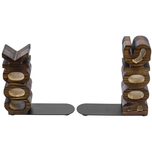 MyGift Rustic Burnt Wood Tabletop Cook and Books Decorative Bookends for Kitchen Countertop, Cookbook Display Holder 2 pc Set